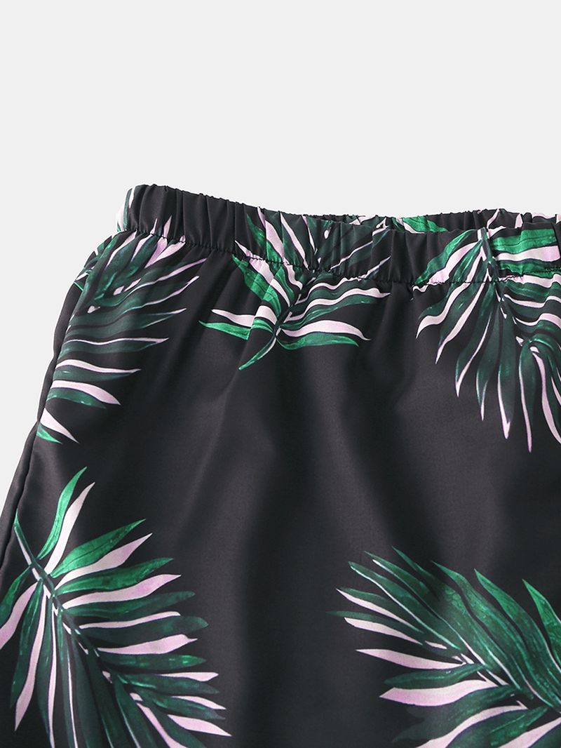 Heren Metasequoia Print Revere Kraag Elastische Taille Losse Pyjama Set Nachtkleding