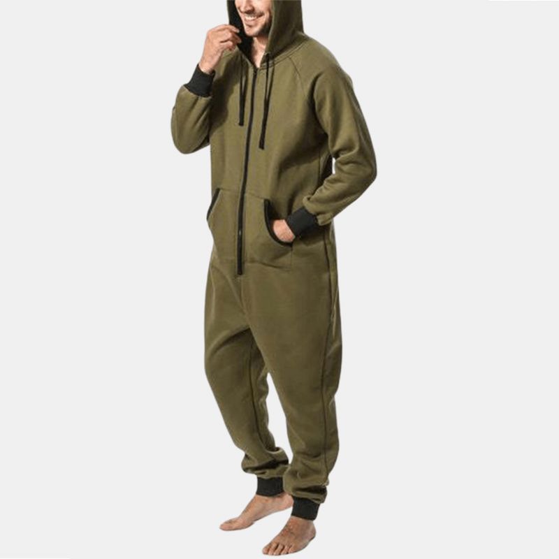 Heren Mulitzakken Dikker Loungewear Jumpsuit Met Ritssluiting Effen Pyjama Met Capuchon
