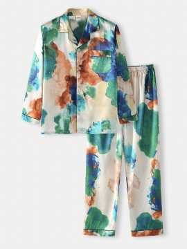Heren Multi Color Tie-dye Home Revere Collar Pyjama Set Met Lange Mouwen
