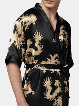 Heren Plus Size Retro Luxe Vlek Japanse Kimono Chinese Draak Ijs Zijde Nachtkleding Gewaden