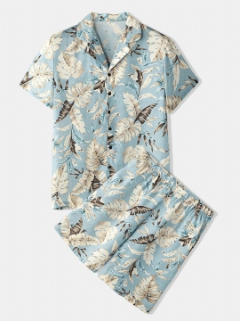 Heren Pyjamaset Met Tropische Bladeren En Print Tweedelige Home Casual Nachtkleding