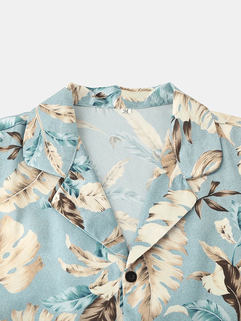 Heren Pyjamaset Met Tropische Bladeren En Print Tweedelige Home Casual Nachtkleding