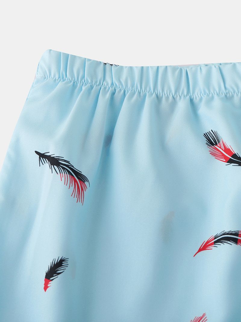 Heren Revere Collar Feather Print Shorts Met Korte Mouwen Tweedelige Pyjamaset Losse Nachtkleding