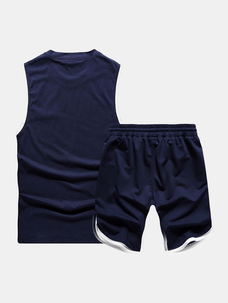Heren Sport Pocket Effen Kleur Fit Elastische Taille Thuis Pyjama Set