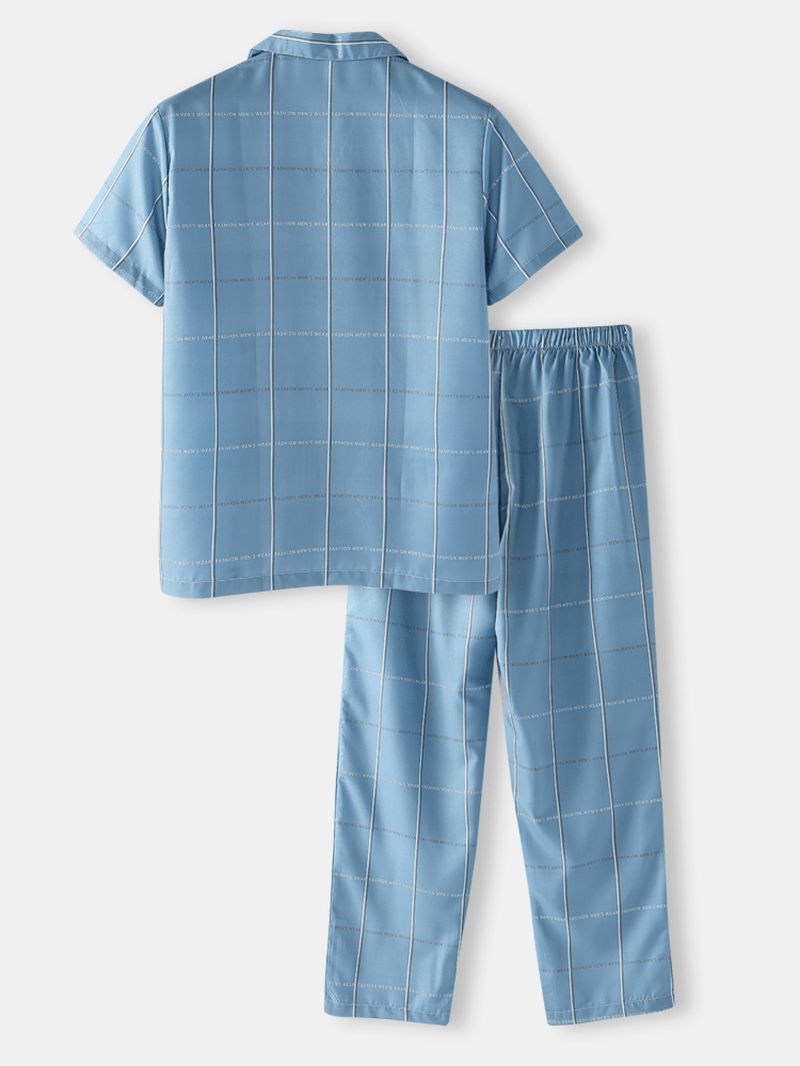 Katoen Heren Design Letter Plaid Revere Collar Home Casual Pyjama Set