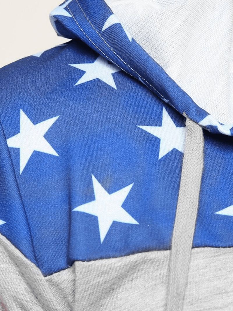 Mannen Amerikaanse Vlag Print Hooded Ritsvak Korte Mouw Thuis Jumpsuit Nachtkleding