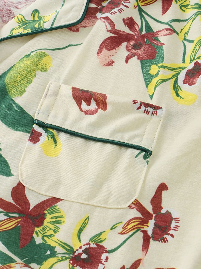 Plus Size Dames Plant Print Korte Mouw Top Elastische Taille Broek Thuis Casual Pyjama Set