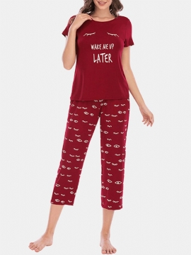 Plus Size Dames Pyjama's Met Korte Mouwen En Letteroogprint