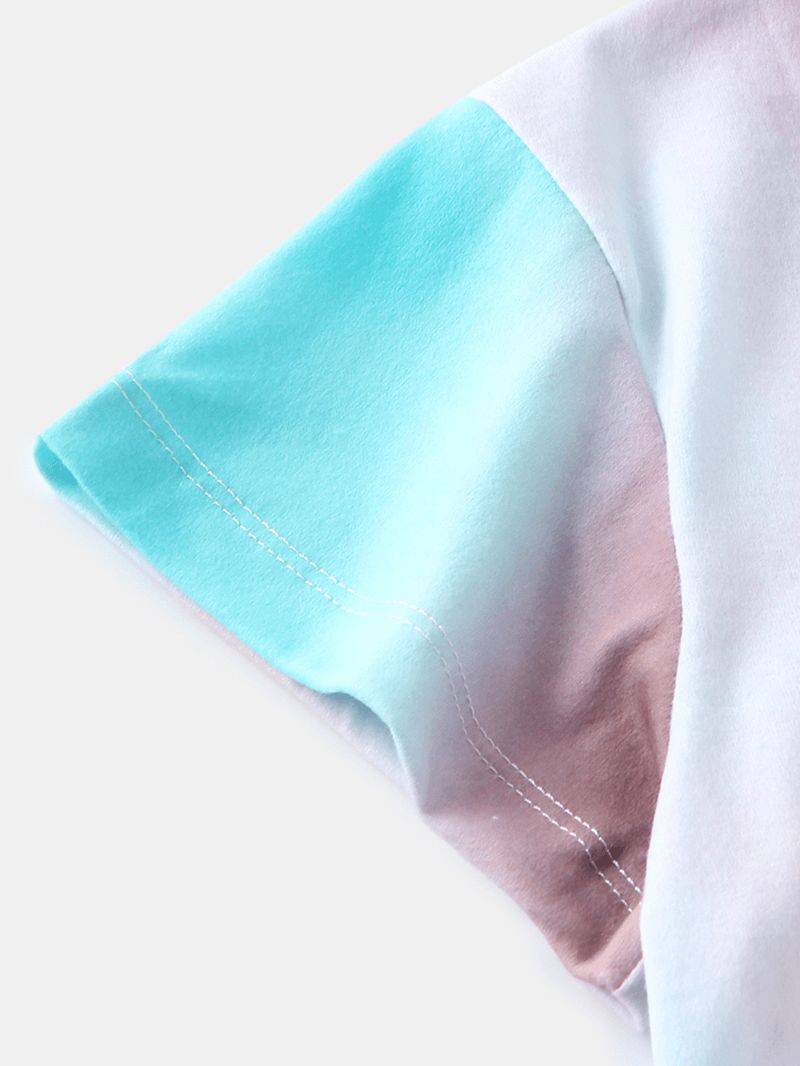 Tie Dye Print Loungewear Set Dradient Tweedelige Pyjama Met Korte Mouwen