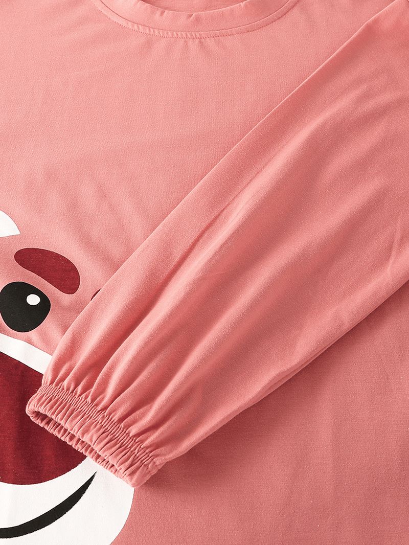 Vrouwen Cartoon Animal Print Blouse Streep Joggerbroek Katoen Thuis Casual Pyjama Set