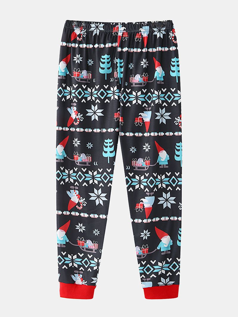 Vrouwen Cartoon Kerstman Print V-hals Lange Mouw Trui Losse Joggerbroek Kerst Thuis Pyjama Set