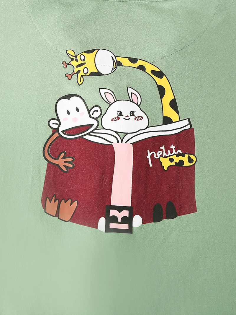 Vrouwen Cartoon Print Shirt Elastische Taille Pocket Broek Thuis Pyjama Set