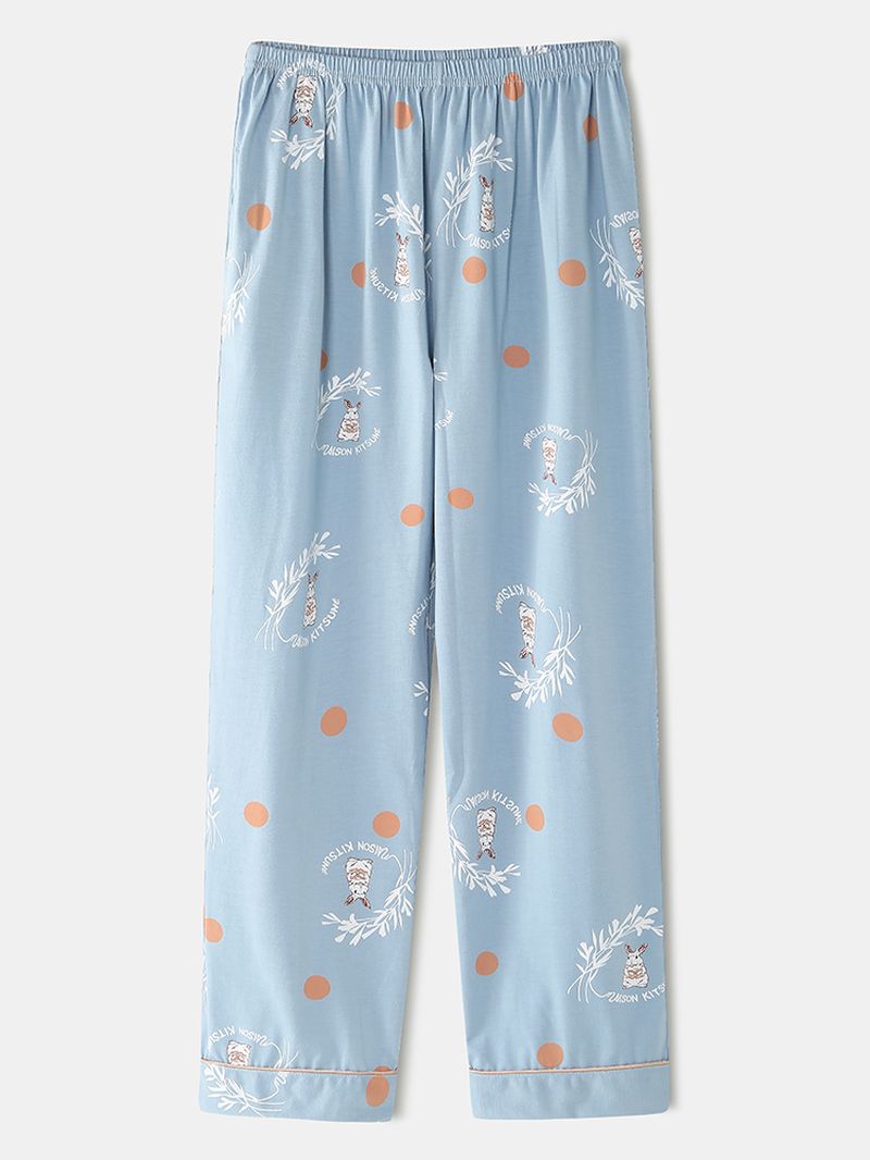 Vrouwen Cartoon Rabbit & Polka Dot Print Shirt Elastische Taille Thuis Pyjama Set