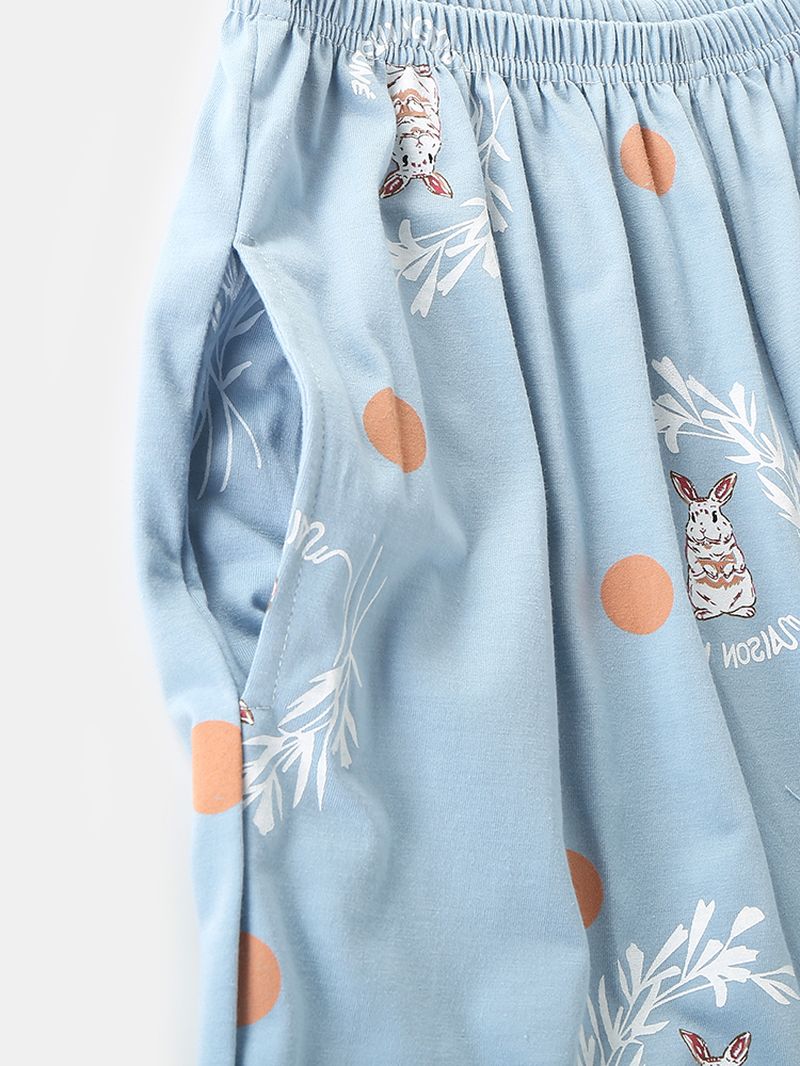 Vrouwen Cartoon Rabbit & Polka Dot Print Shirt Elastische Taille Thuis Pyjama Set