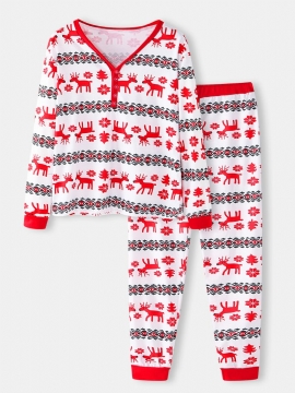 Vrouwen Kerst Cartoon Print V-hals Trui Elastische Taille Losse Broek Thuis Casual Pyjama Set