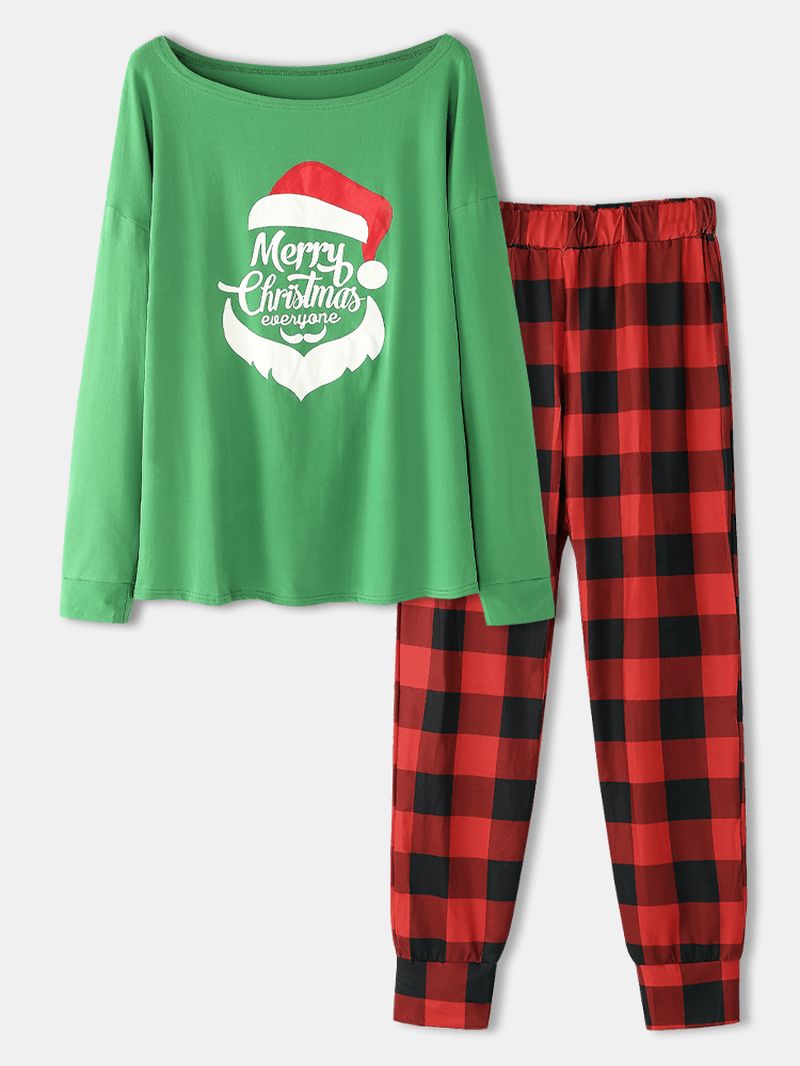 Vrouwen Kerst Letter Graphics Lange Mouw Trui Plaid Elastische Taille Jogger Broek Thuis Pyjama Set