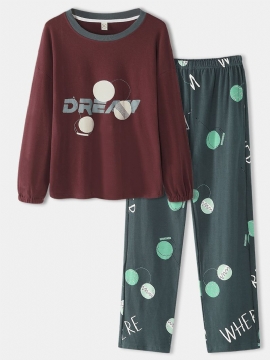 Vrouwen Letter Dot Print Drop Shoulder Pullover Pullover Home Casual Pyjama