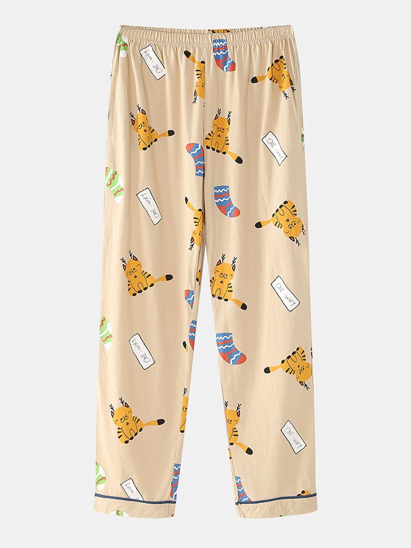 Vrouwen Leuke Cartoon Kat Print Shirt Elastische Taille Broek Thuis Casual Pyjama Set