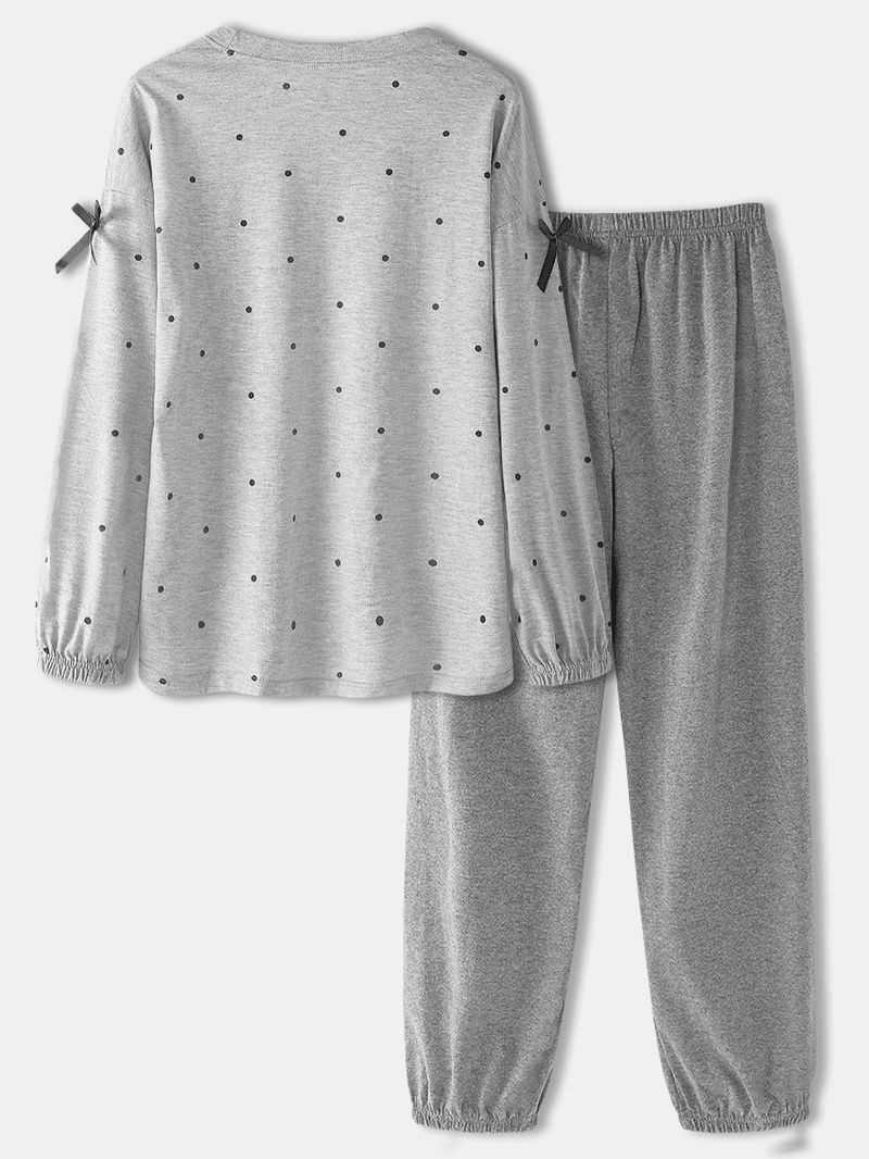 Vrouwen Pop Beer Patroon Polka Dot Print Lange Mouw Sweatshirts Elastische Taille Broek Thuis Pyjama Set