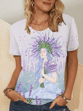 Casual T-shirt Met Korte Mouwen En Bloemenprint Voor Meisjes