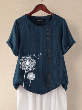 Casual T-shirt Met Korte Mouwen En O-hals Met Bloemenprint