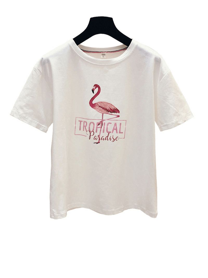 Casual T-shirt Met Korte Mouwen Voor Dames Met Dierenletters