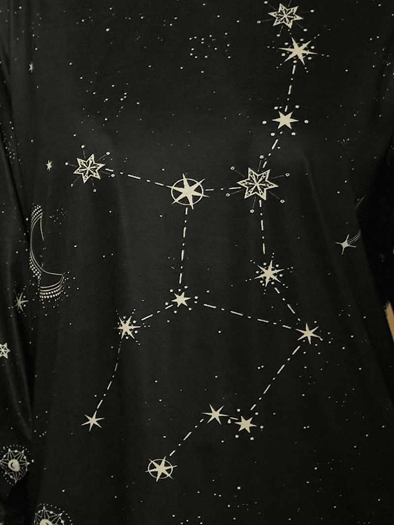 Dames Maagd Print Stars Moon O-hals Casual T-shirt Met Lange Mouwen