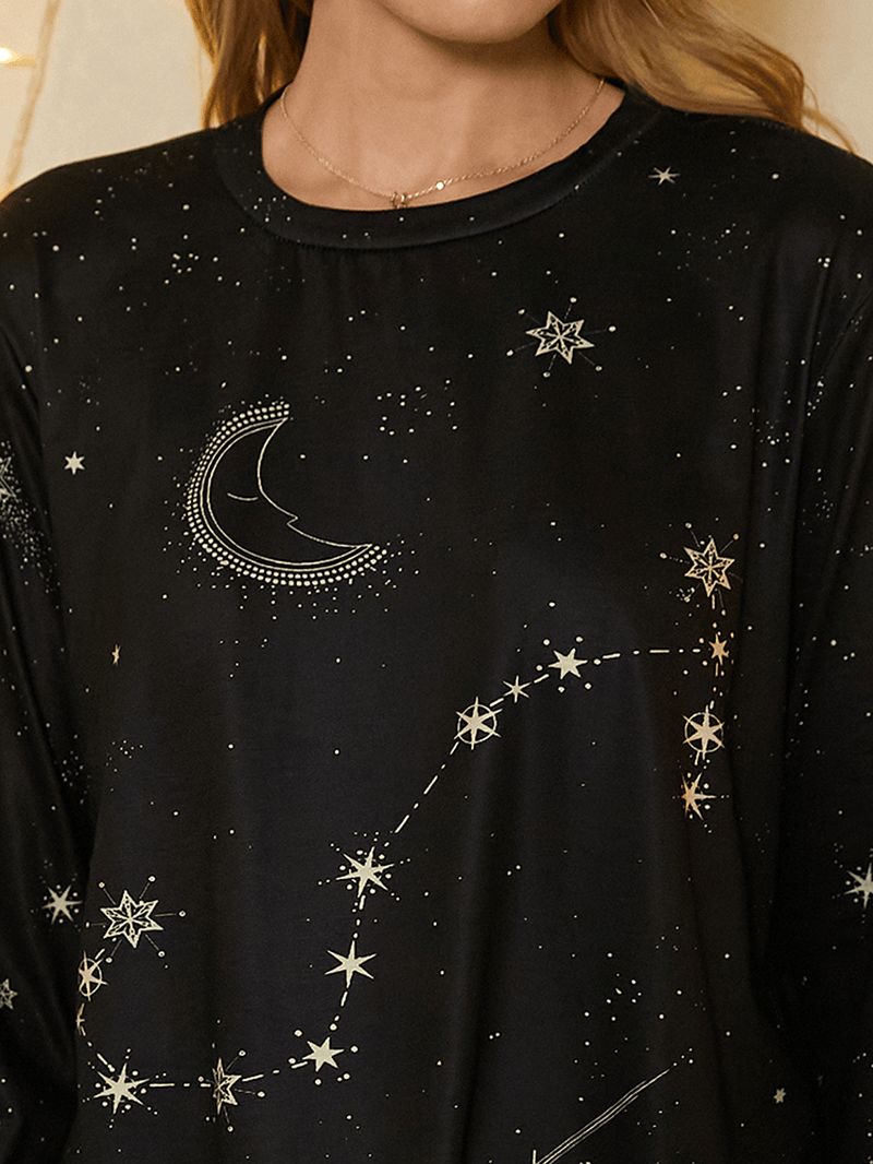 Dames Schorpioen Print Stars Moon O-hals Casual T-shirt Met Lange Mouwen