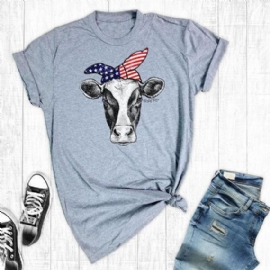 Dames T-shirts Korte Mouwen Farm Shirts Zomer Katoen Grafische Tops & Tee Onafhankelijkheidsdag Dames T-shirt