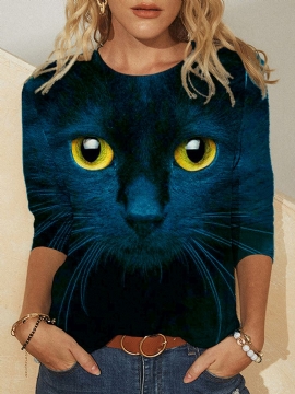 Dames T-shirts Met 3d Kattenprint En Lange Mouwen