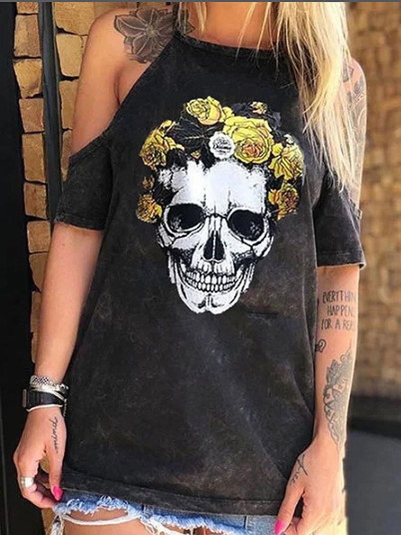 Designer Skelet Bloemenprint Casual T-shirts Voor Dames