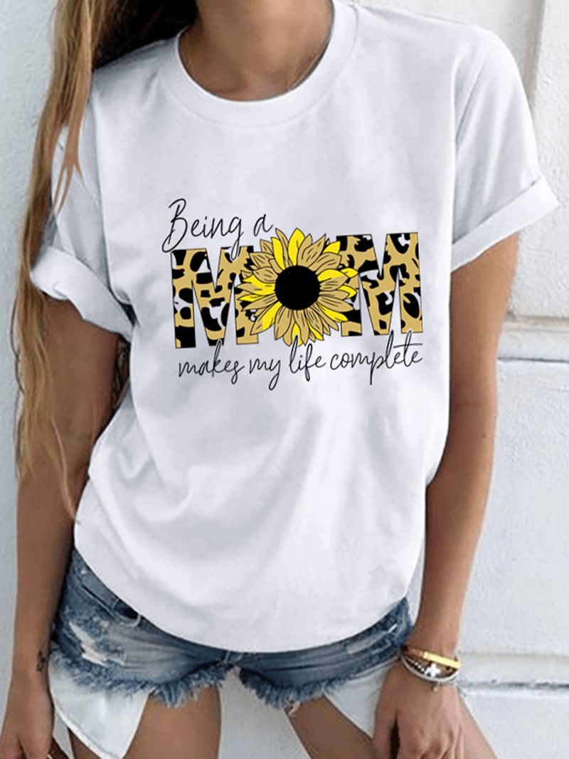 T-shirts Met Korte Mouwen En O-hals Met Bloemenluipaardprint Voor Dames