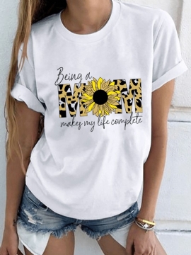 T-shirts Met Korte Mouwen En O-hals Met Bloemenluipaardprint Voor Dames