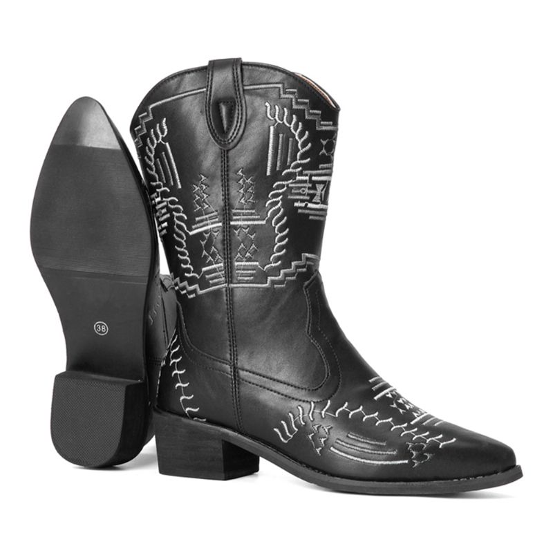 Dames Casual Puntschoen Vintage Geborduurde Western Cowboylaarzen Martin Boots