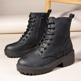 Dames Wearable Serpentine Lace-up Chunky Heel Combat Boots