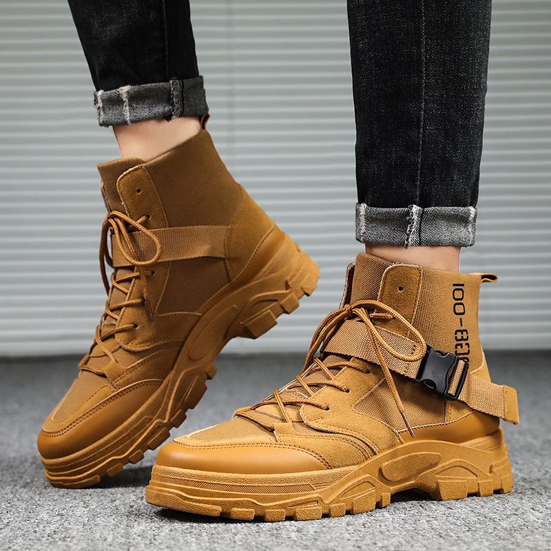 Heren Canvas Ademende Zachte Zool Korte Solid Lace-up Casual Martin Boots