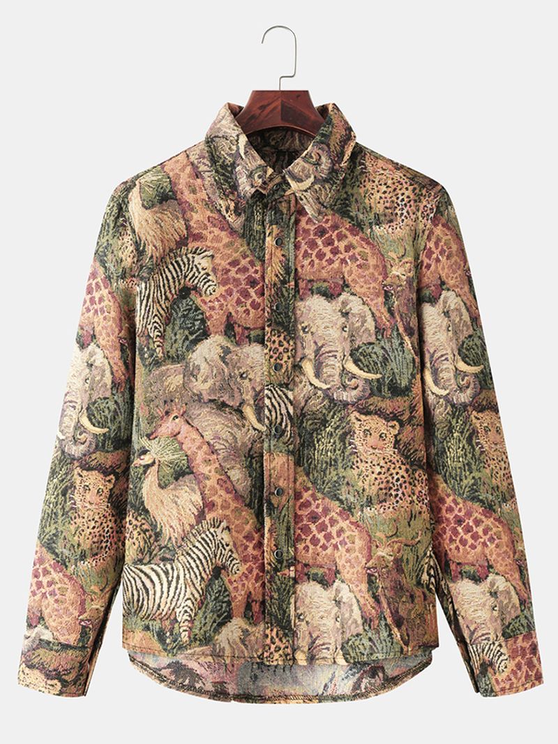 Heren 3d Allover Animal Print Roving Button-up Reverskraag Casual Overshirt
