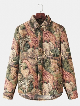 Heren 3d Allover Animal Print Roving Button-up Reverskraag Casual Overshirt