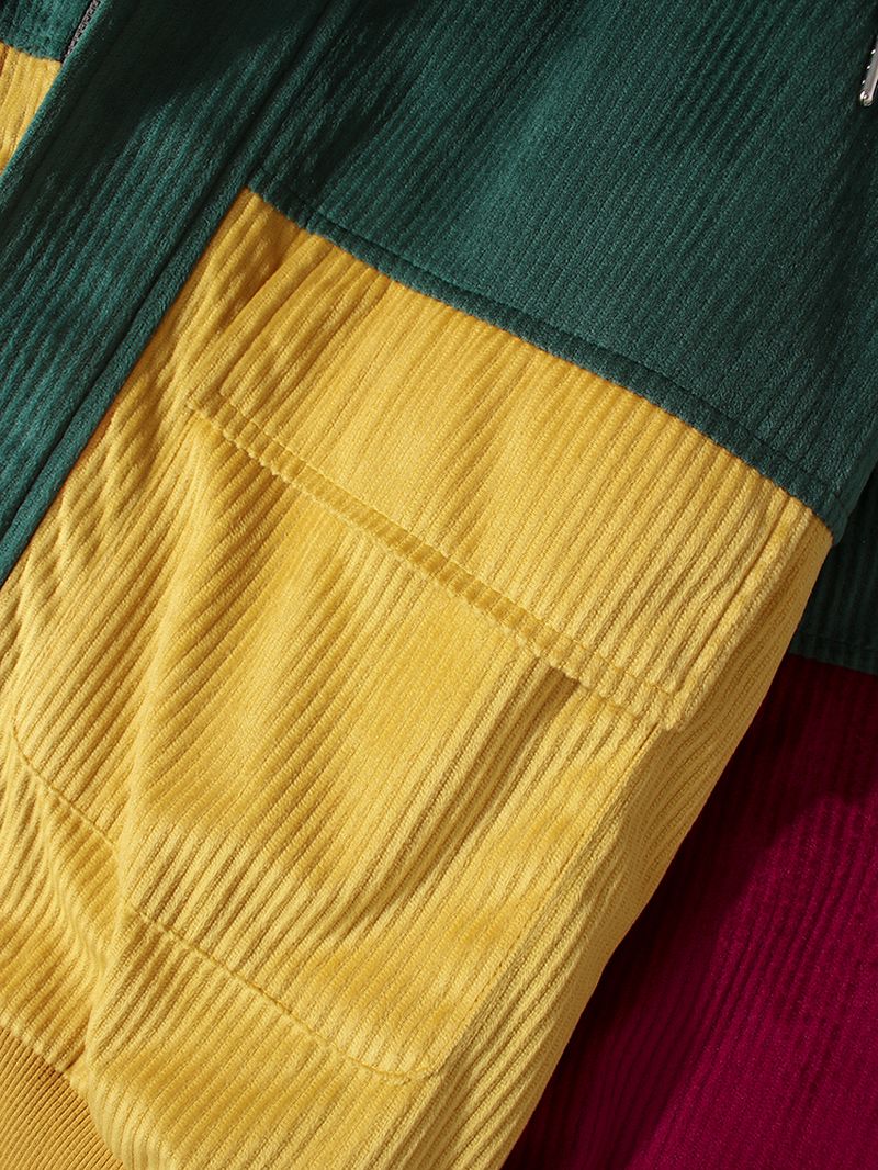 Heren Vintage Colorblock Corduroy Stitching Hooded Jas