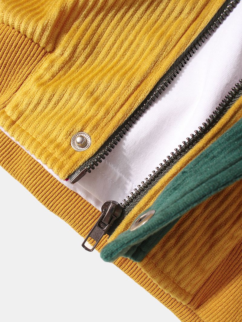 Heren Vintage Colorblock Corduroy Stitching Hooded Jas