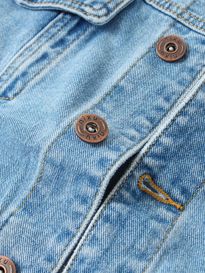 Heren Vintage Multi Pocket Revers Lange Mouw Blauw Denim Jas