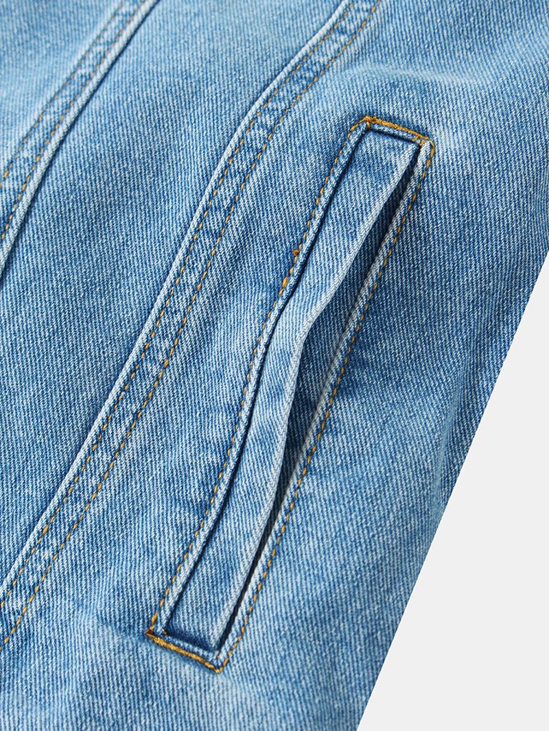 Heren Vintage Multi Pocket Revers Lange Mouw Blauw Denim Jas