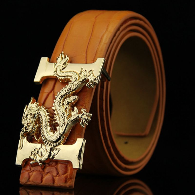 Heren Kunstleer 135 cm Mode Persoonlijkheid Alligator Patroon Gouden Draak Decor Riem