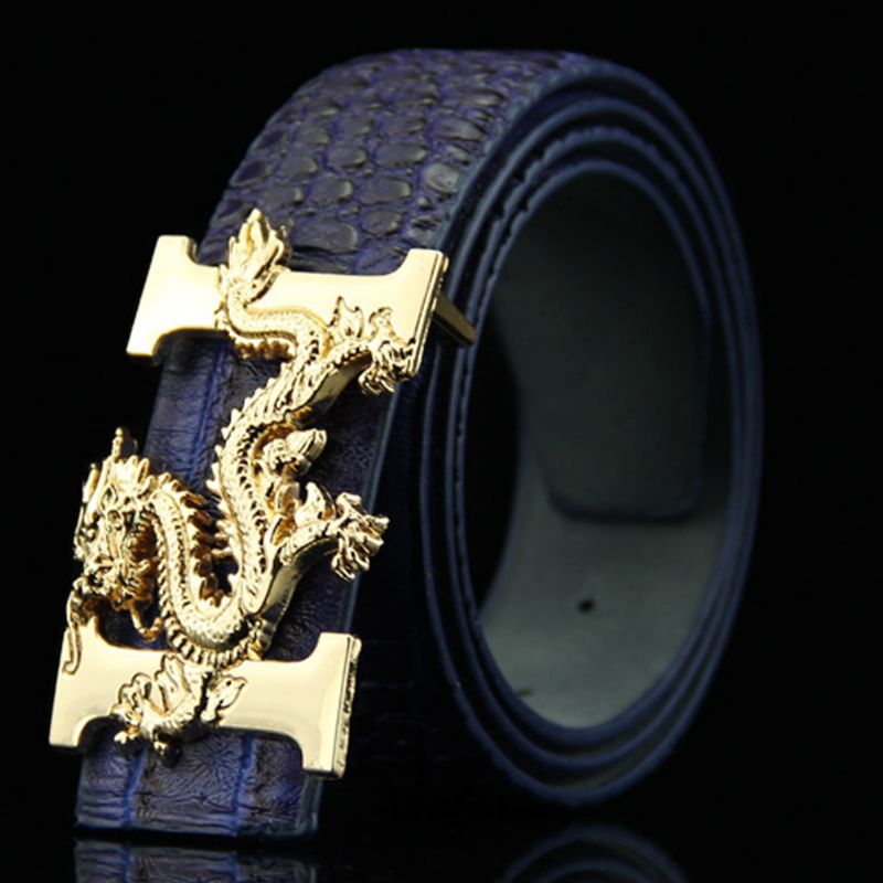 Heren Kunstleer 135 cm Mode Persoonlijkheid Alligator Patroon Gouden Draak Decor Riem