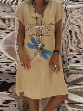 Casual Losse V-hals Korte Mouwloze Mini-jurk Met Grappige Letterprint