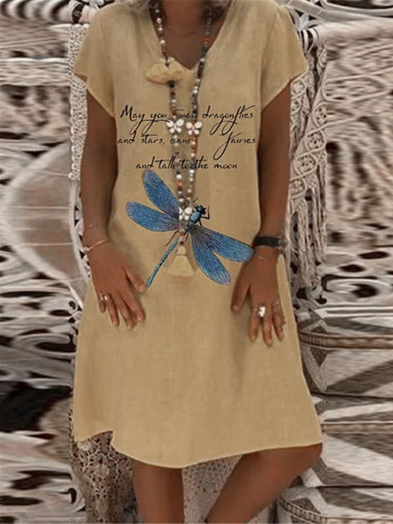 Casual Losse V-hals Korte Mouwloze Mini-jurk Met Grappige Letterprint