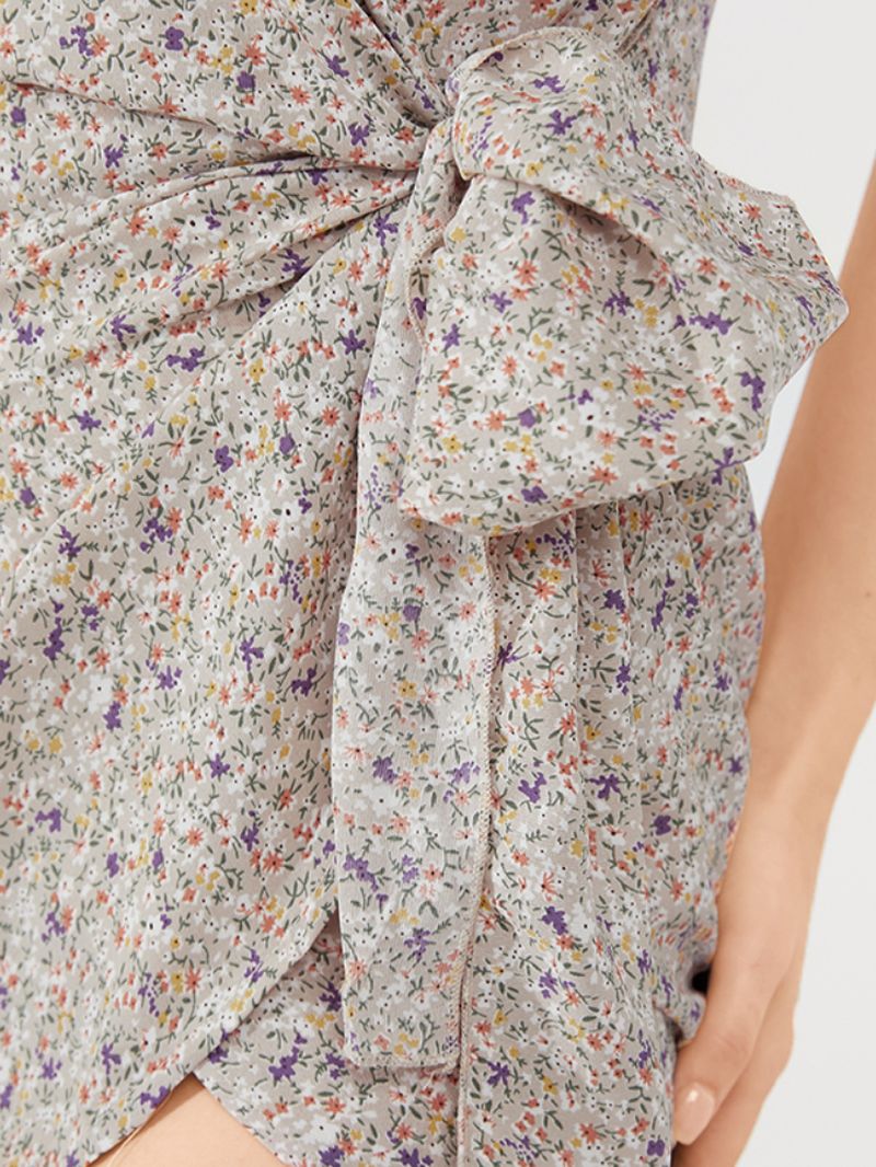 Dagelijks Casual Gebloemde Body Tie V-hals Korte Mini-jurk Met Print