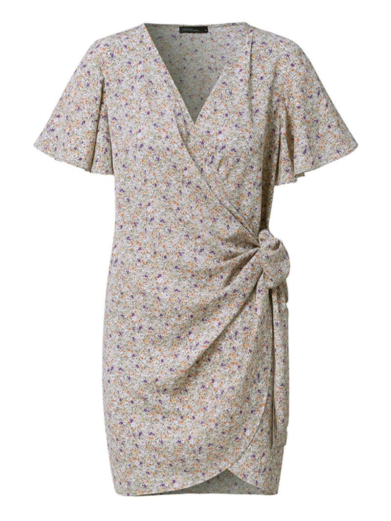 Dagelijks Casual Gebloemde Body Tie V-hals Korte Mini-jurk Met Print