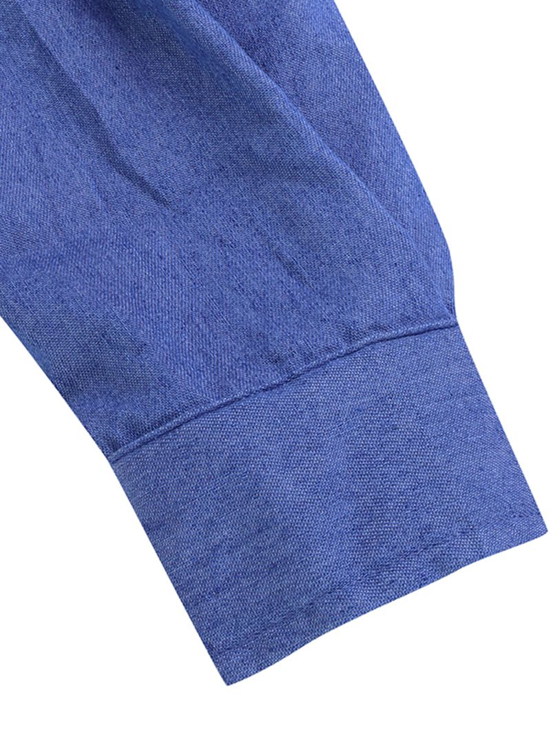 Dames Casual V-hals Denim Blue Jean Fold Sleeve Mini-jurk