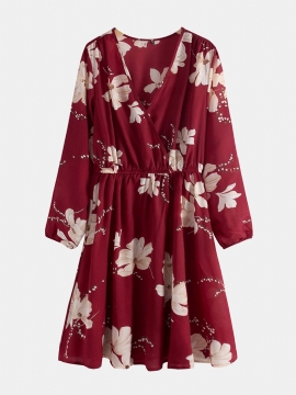 Mini-jurk Met Lange Mouwen En V-hals En Bloemenprint